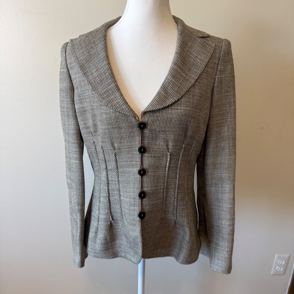 Armani Collezioni Silk Wool Cashmere Blazer Jacket Tan Brown Check Sz 10 Career
